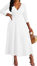 Women's Dresses Church Loose Fit V Neck Dress with 3/4 Sleeve and Belt Design Casual Long African Attire Dress