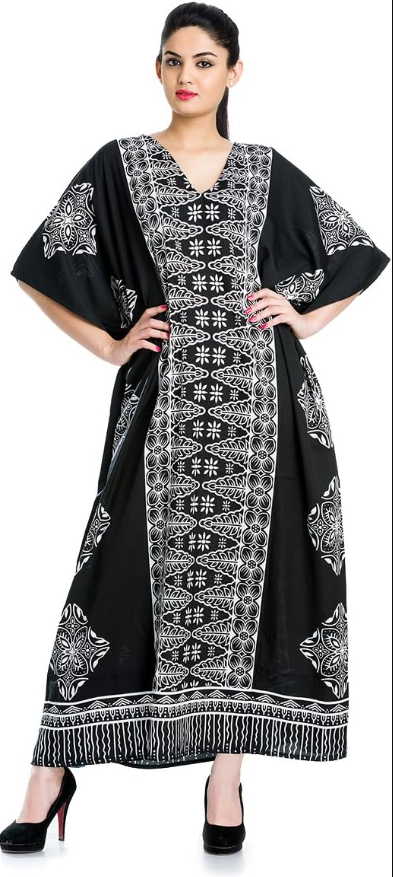 Goood Times Caftan for Women Plus Size, Black and White Kaftan, Long Maxi Beach Cover Up, Loose Fit House Dress, Casual