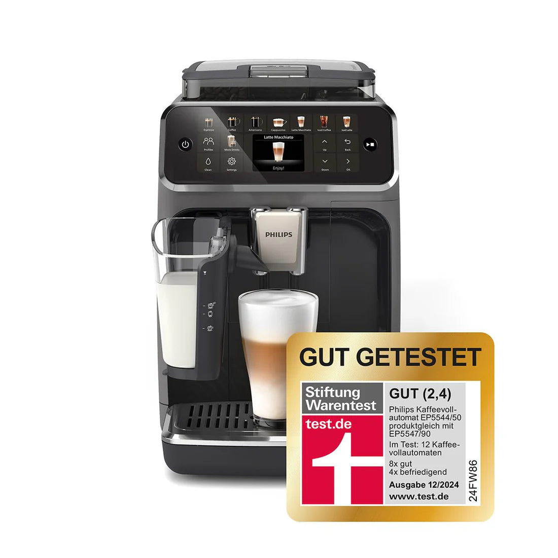 PHILIPS EP5547/90 Serie 5500 LatteGo 19 Kaffeespezialitäten Kaffeevollautomat Schwarz verchromt